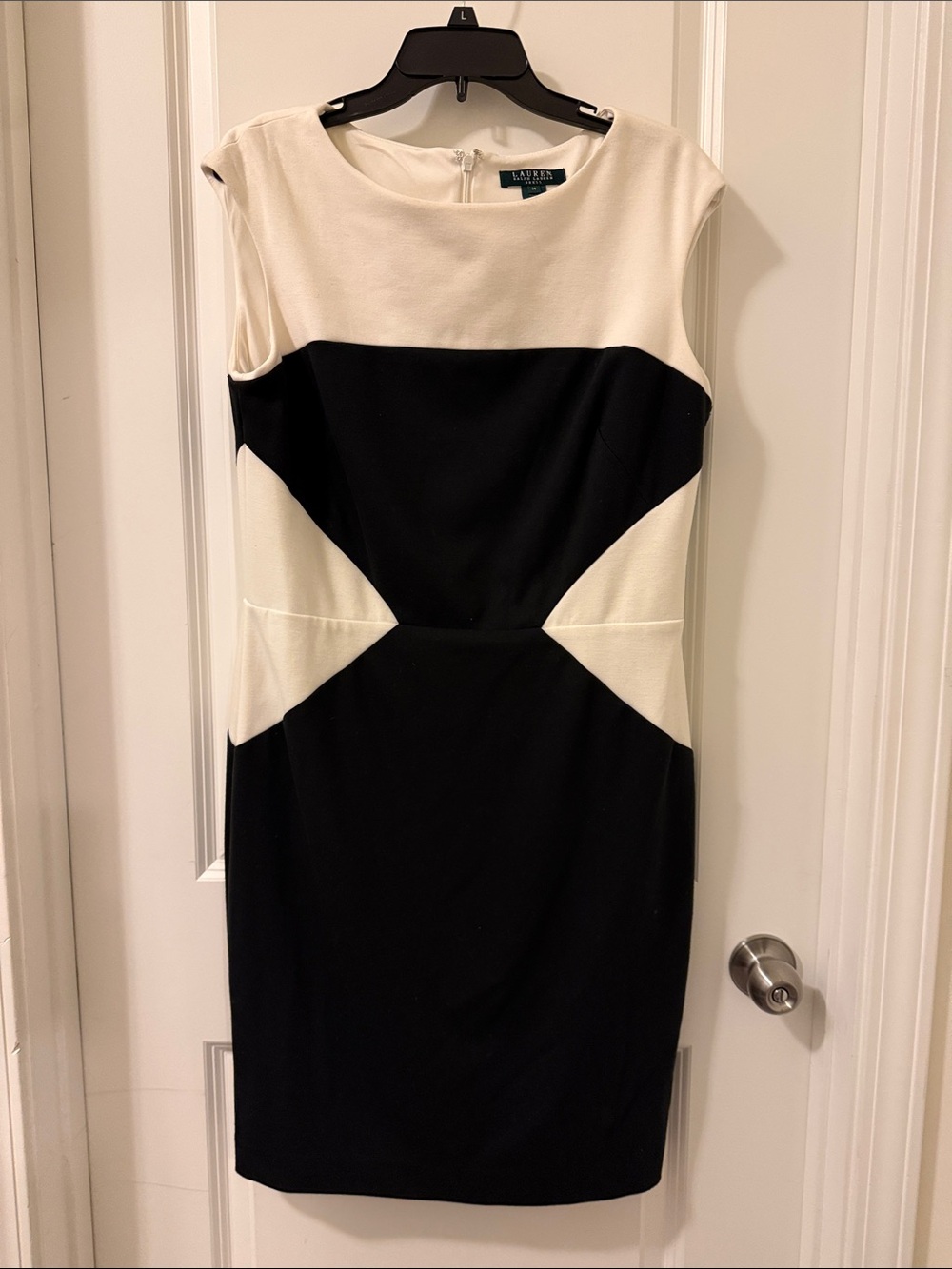Lauren Ralph Lauren Black and White Colorblock Midi Sheath Dress